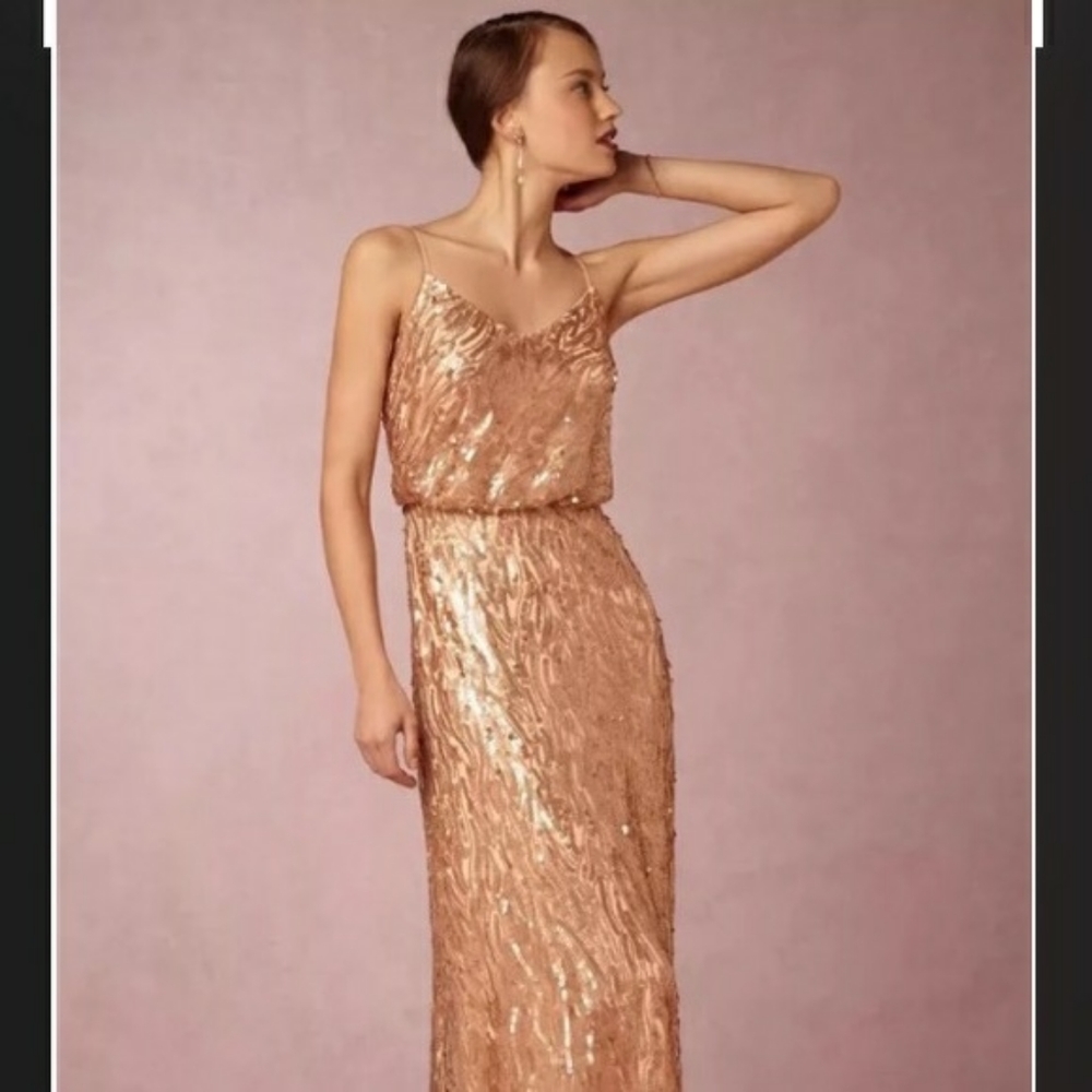 Anthropologie x Donna Morgan rose gold gown 6